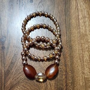 Handmade Rose Gold and Amber Beaded Bracelet Set